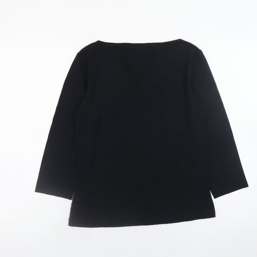 Marks and Spencer Women Black UK 12 Long Sleeve Top with Floral Applique