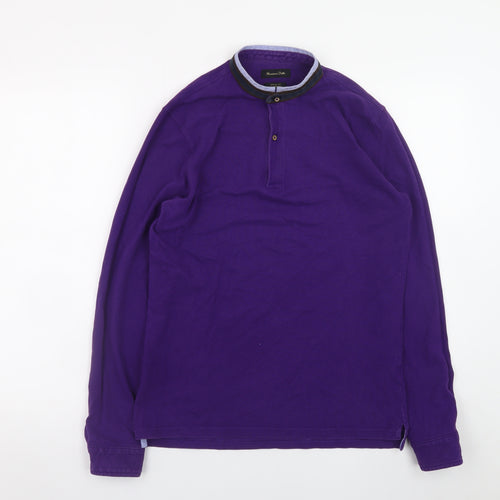 Massimo Dutti Men's Purple Cotton Long Sleeve Henley Shirt M