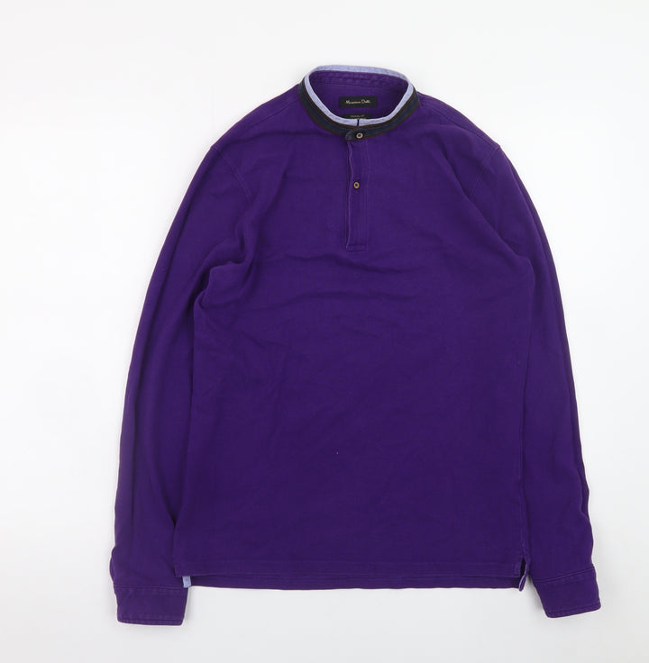 Massimo Dutti Men's Purple Cotton Long Sleeve Henley Shirt M