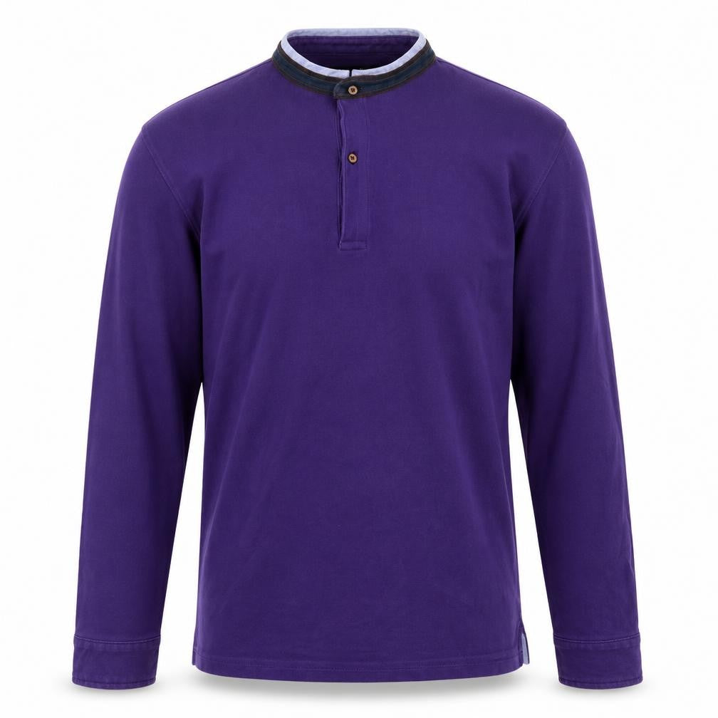 Massimo Dutti Men's Purple Cotton Long Sleeve Henley Shirt M