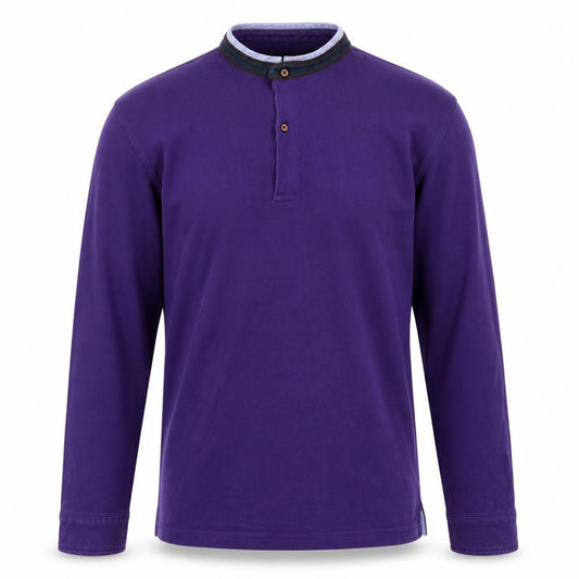 Front view of Massimo Dutti Men's Purple Cotton Long Sleeve Henley Shirt M