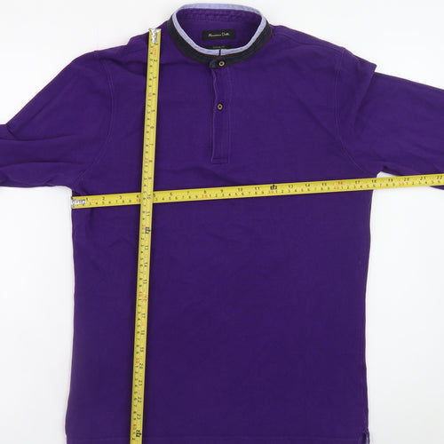 Massimo Dutti Men's Purple Cotton Long Sleeve Henley Shirt M