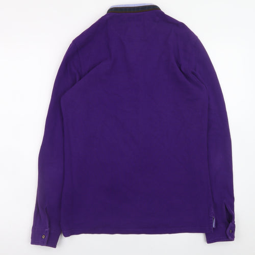 Massimo Dutti Men's Purple Cotton Long Sleeve Henley Shirt M