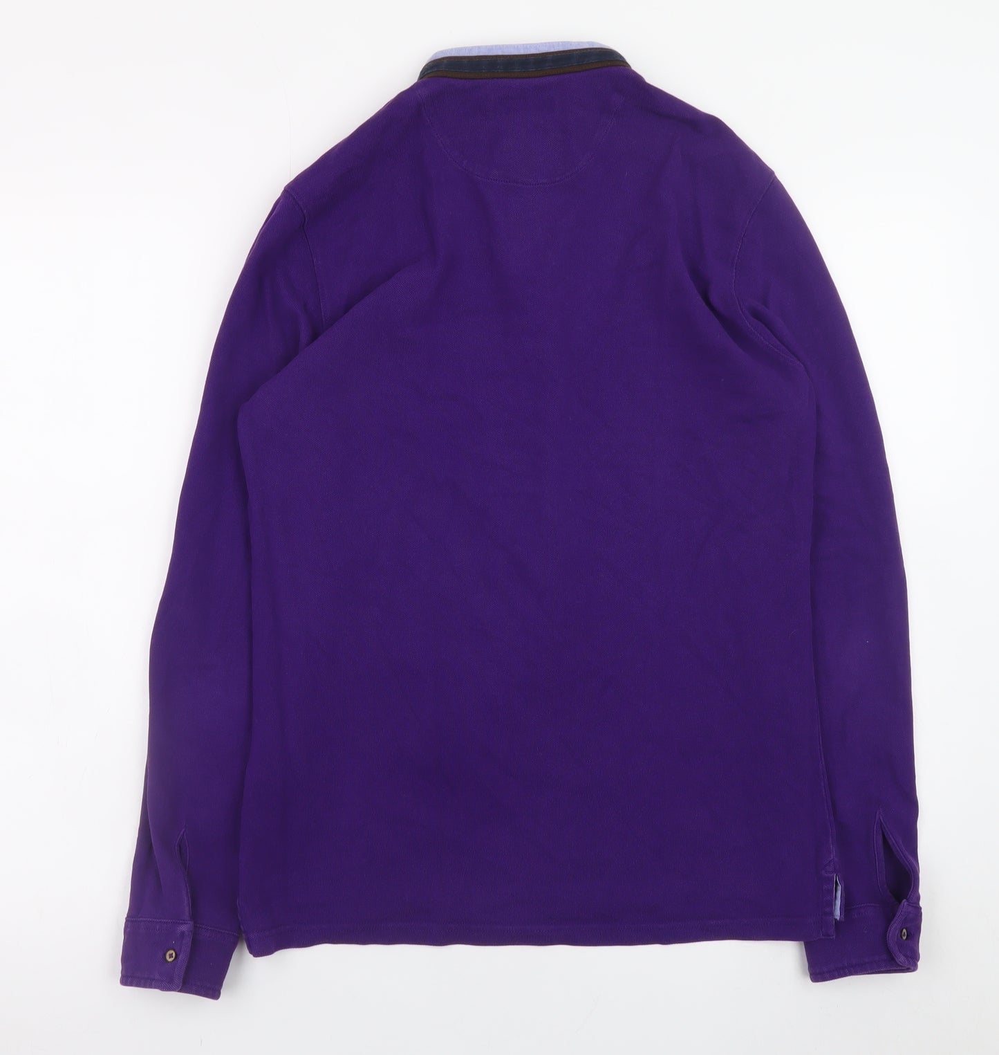 Massimo Dutti Men's Purple Cotton Long Sleeve Henley Shirt M