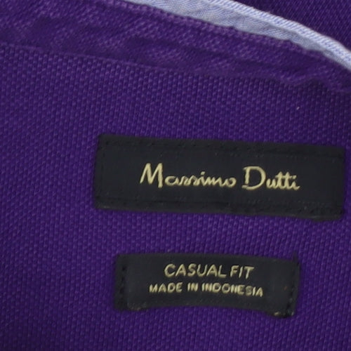 Massimo Dutti Men's Purple Cotton Long Sleeve Henley Shirt M