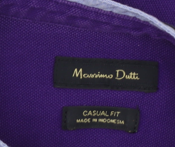 Massimo Dutti Men's Purple Cotton Long Sleeve Henley Shirt M