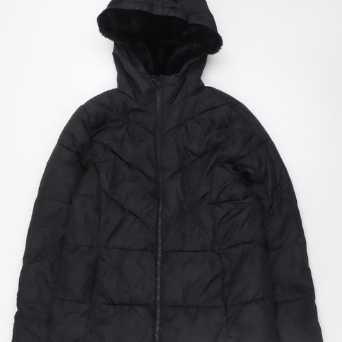 Wonder Nation Womens Black Hooded Puffer Jacket Size 14-16 Winter Coat