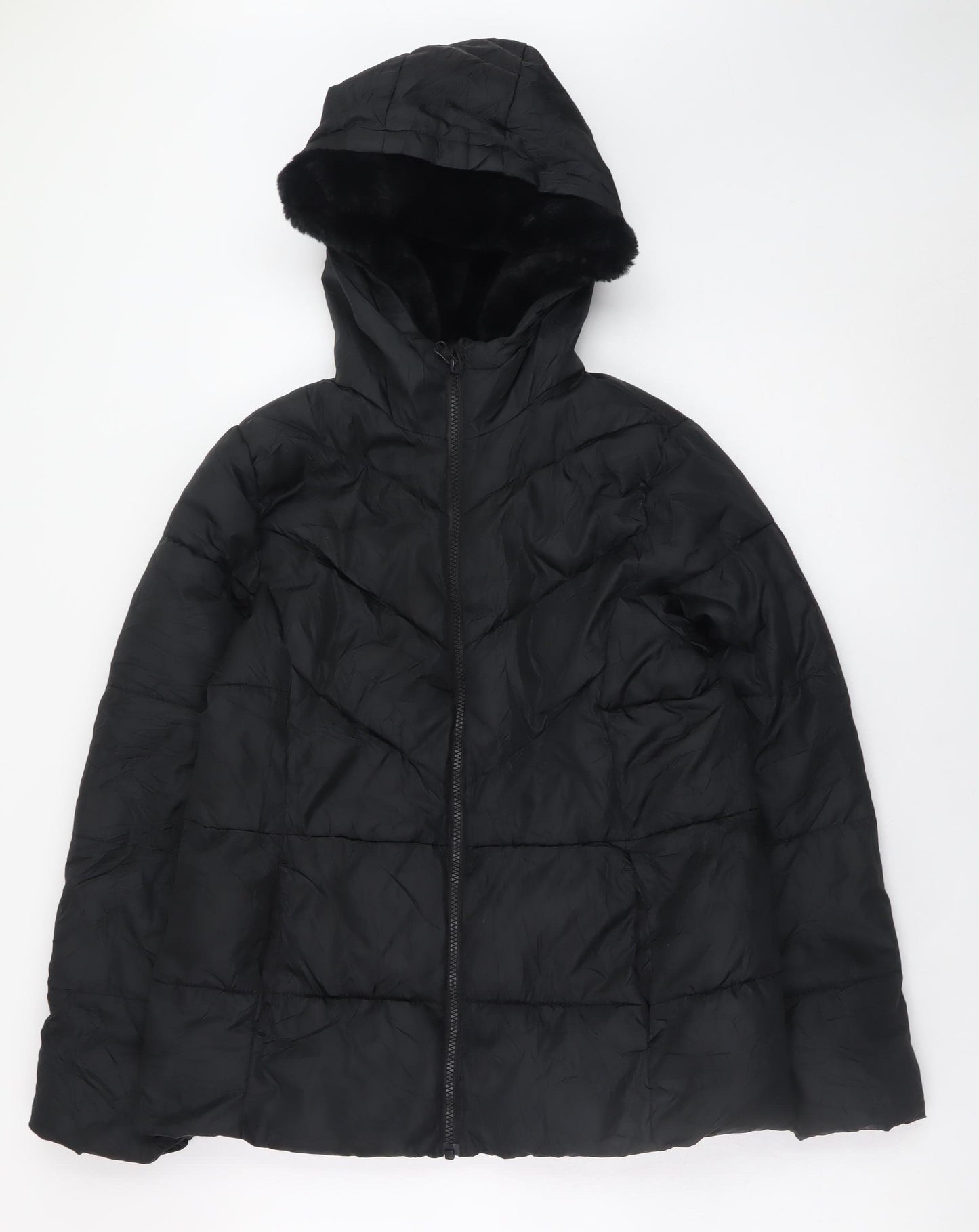 Wonder Nation Womens Black Hooded Puffer Jacket Size 14-16 Winter Coat