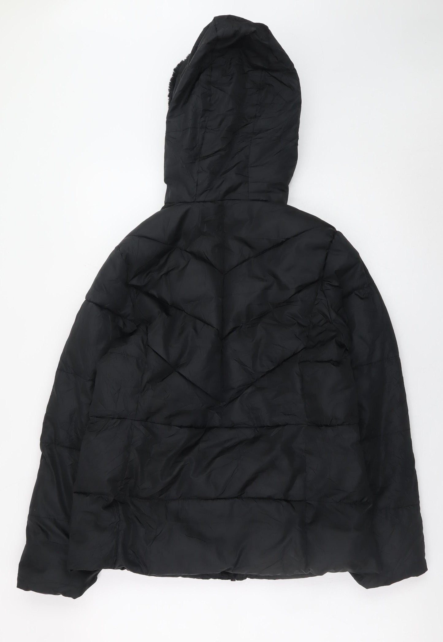Wonder Nation Womens Black Hooded Puffer Jacket Size 14-16 Winter Coat