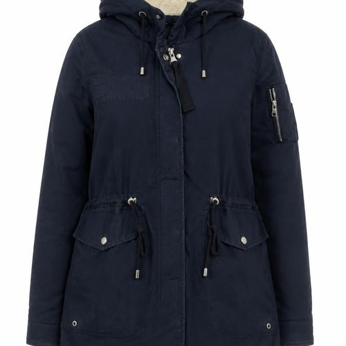 Bershka Women Blue Hooded Parka Coat Size 8 Lined Winter Jacket