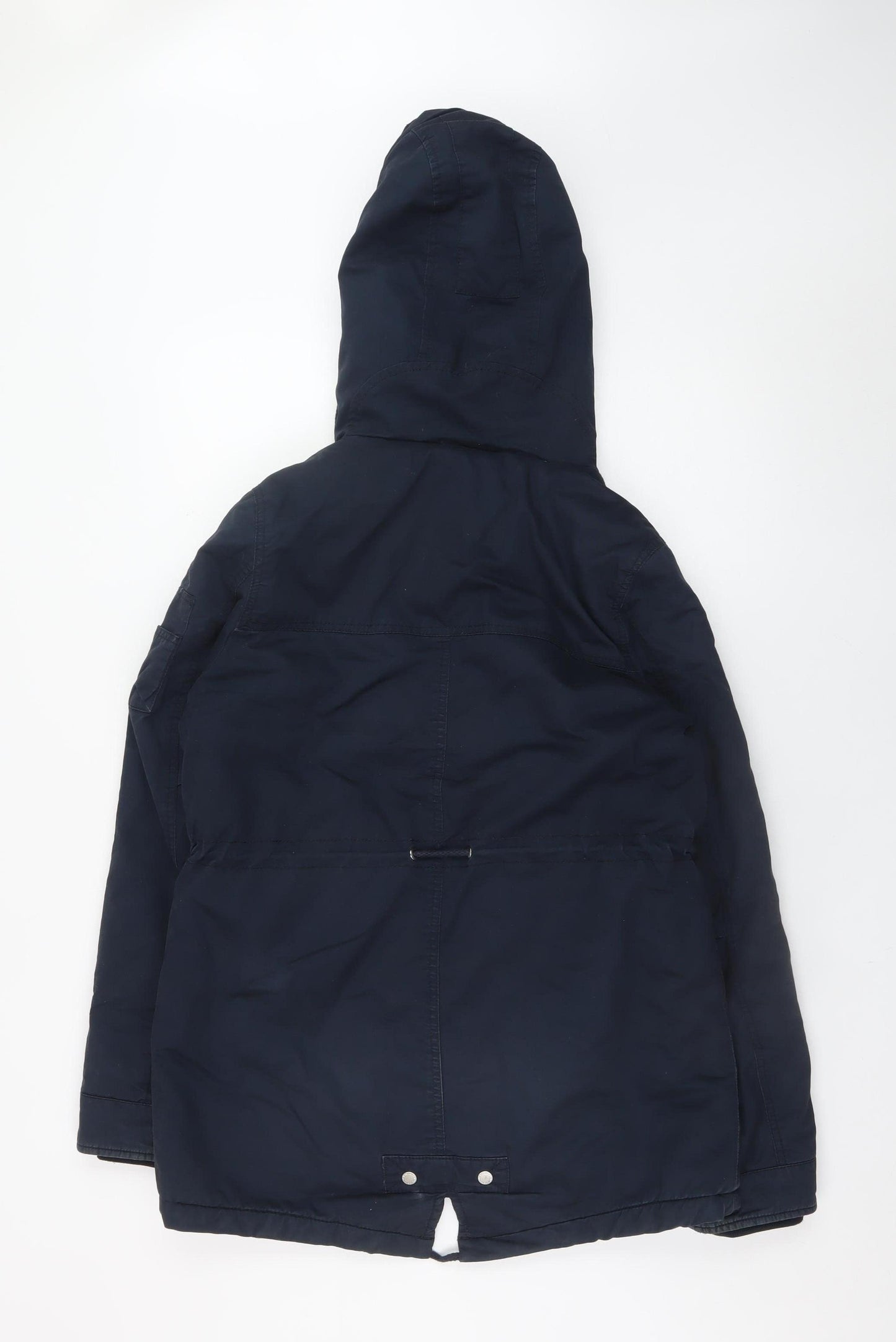 Bershka Women Blue Hooded Parka Coat Size 8 Lined Winter Jacket