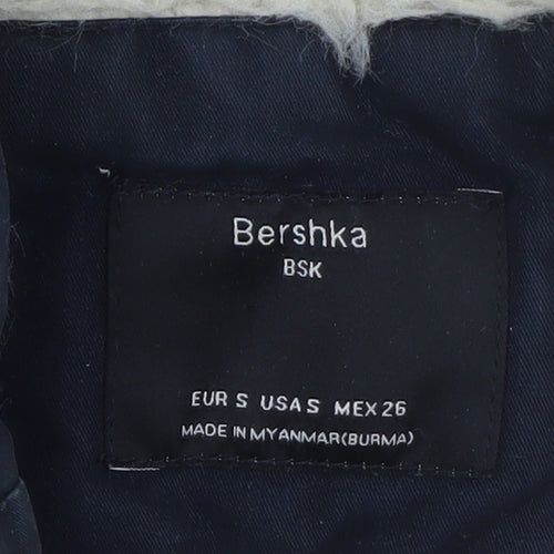 Bershka Women Blue Hooded Parka Coat Size 8 Lined Winter Jacket