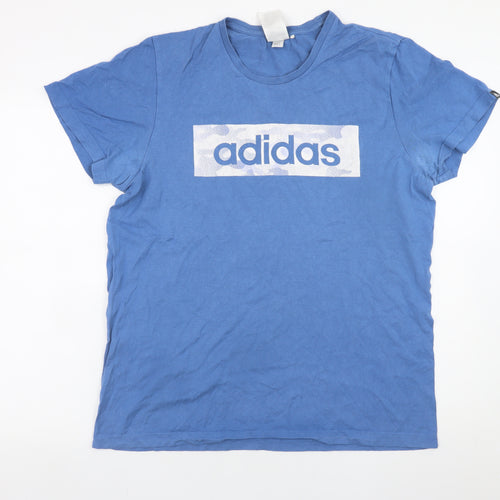 Adidas Men's Blue Graphic Logo Short Sleeve Cotton T-Shirt M