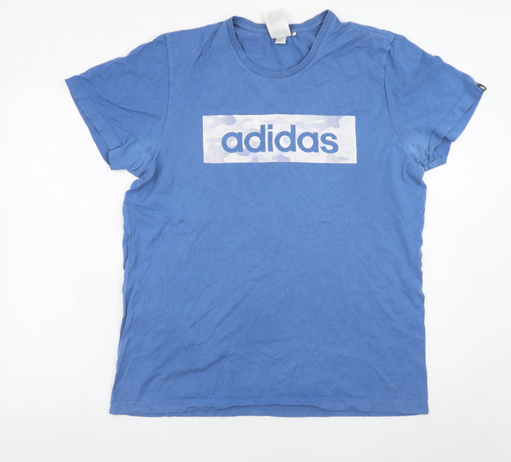 Adidas Men's Blue Graphic Logo Short Sleeve Cotton T-Shirt M