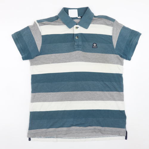 TOG24 Men's Blue Striped Cotton Polo Shirt Size M