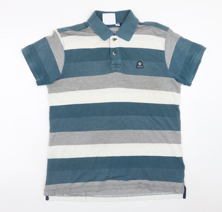 TOG24 Men's Blue Striped Cotton Polo Shirt Size M