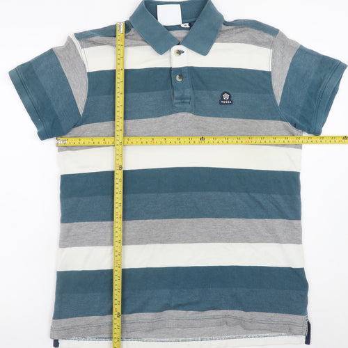 TOG24 Men's Blue Striped Cotton Polo Shirt Size M