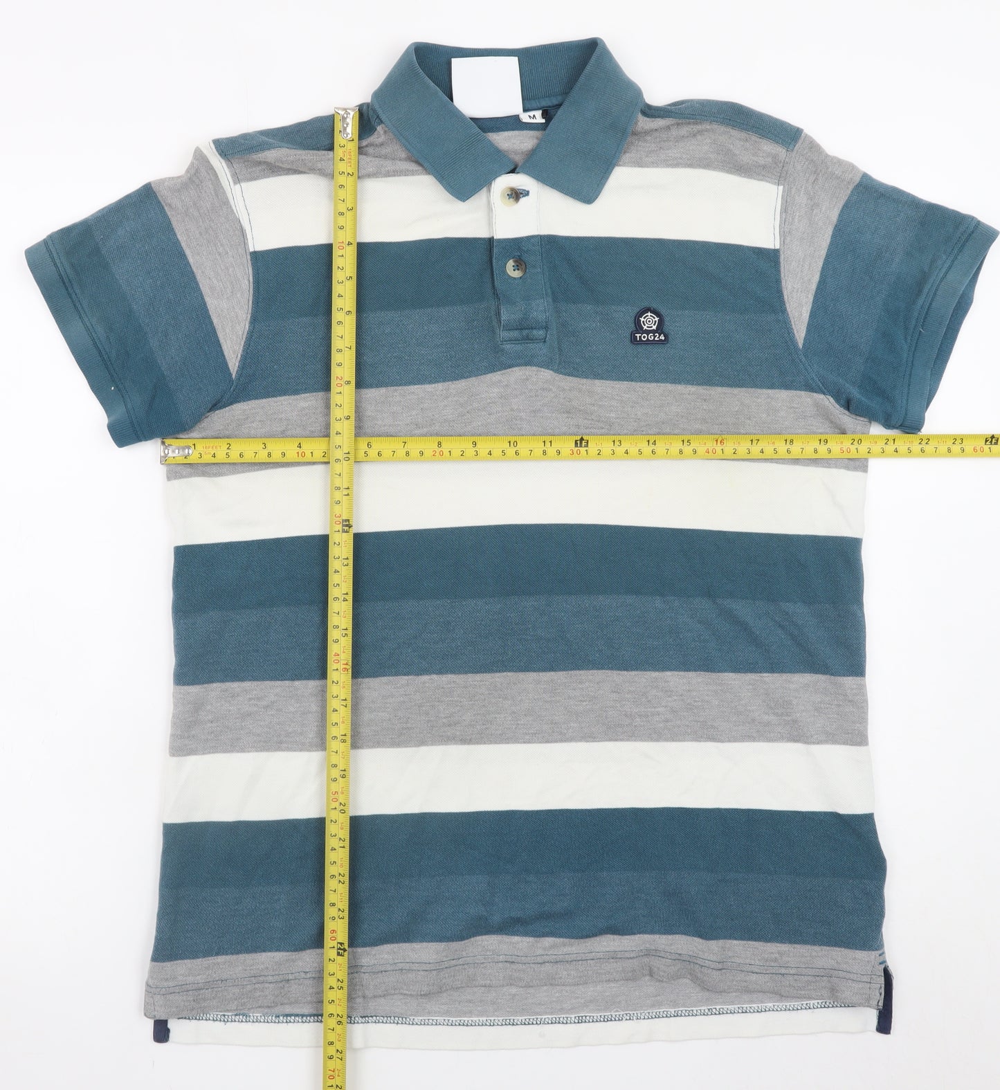 TOG24 Men's Blue Striped Cotton Polo Shirt Size M