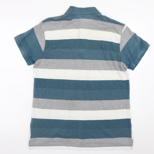 TOG24 Men's Blue Striped Cotton Polo Shirt Size M