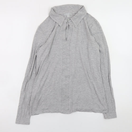 Pure Collection Women’s Grey Long Sleeve Collared Jersey Blouse UK 14