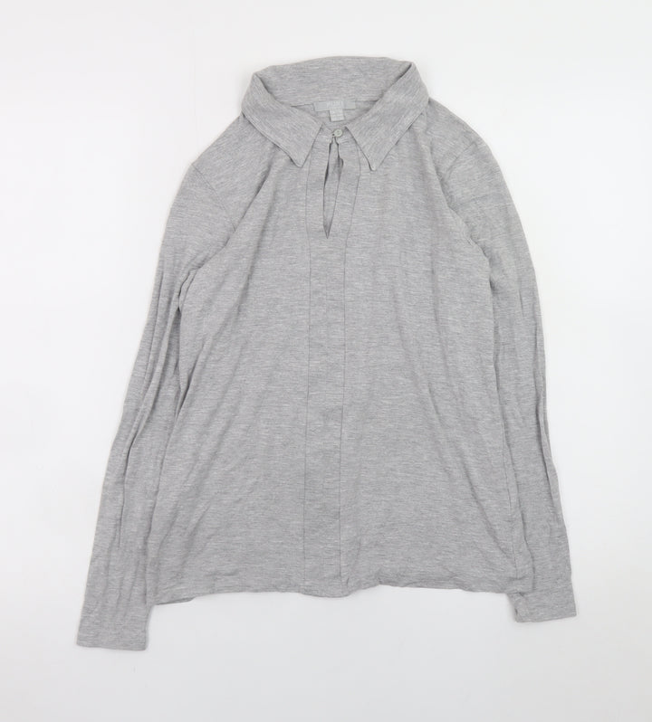 Pure Collection Women’s Grey Long Sleeve Collared Jersey Blouse UK 14
