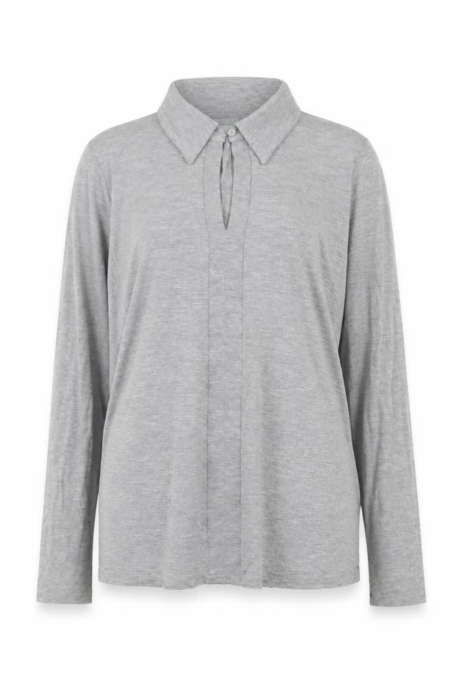 Pure Collection Women’s Grey Long Sleeve Collared Jersey Blouse UK 14