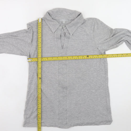 Pure Collection Women’s Grey Long Sleeve Collared Jersey Blouse UK 14