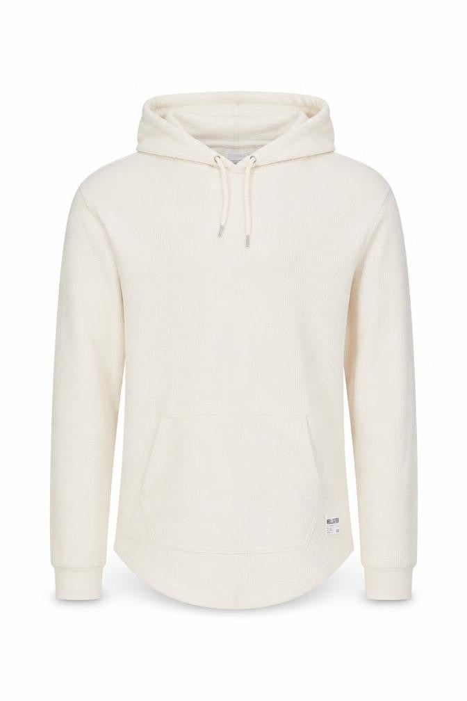 Front view of Hollister men’s beige pullover hoodie small regular fit cotton blend