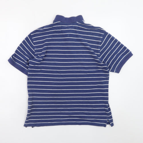 Tommy Hilfiger Men Blue Striped Cotton Polo Shirt Size L
