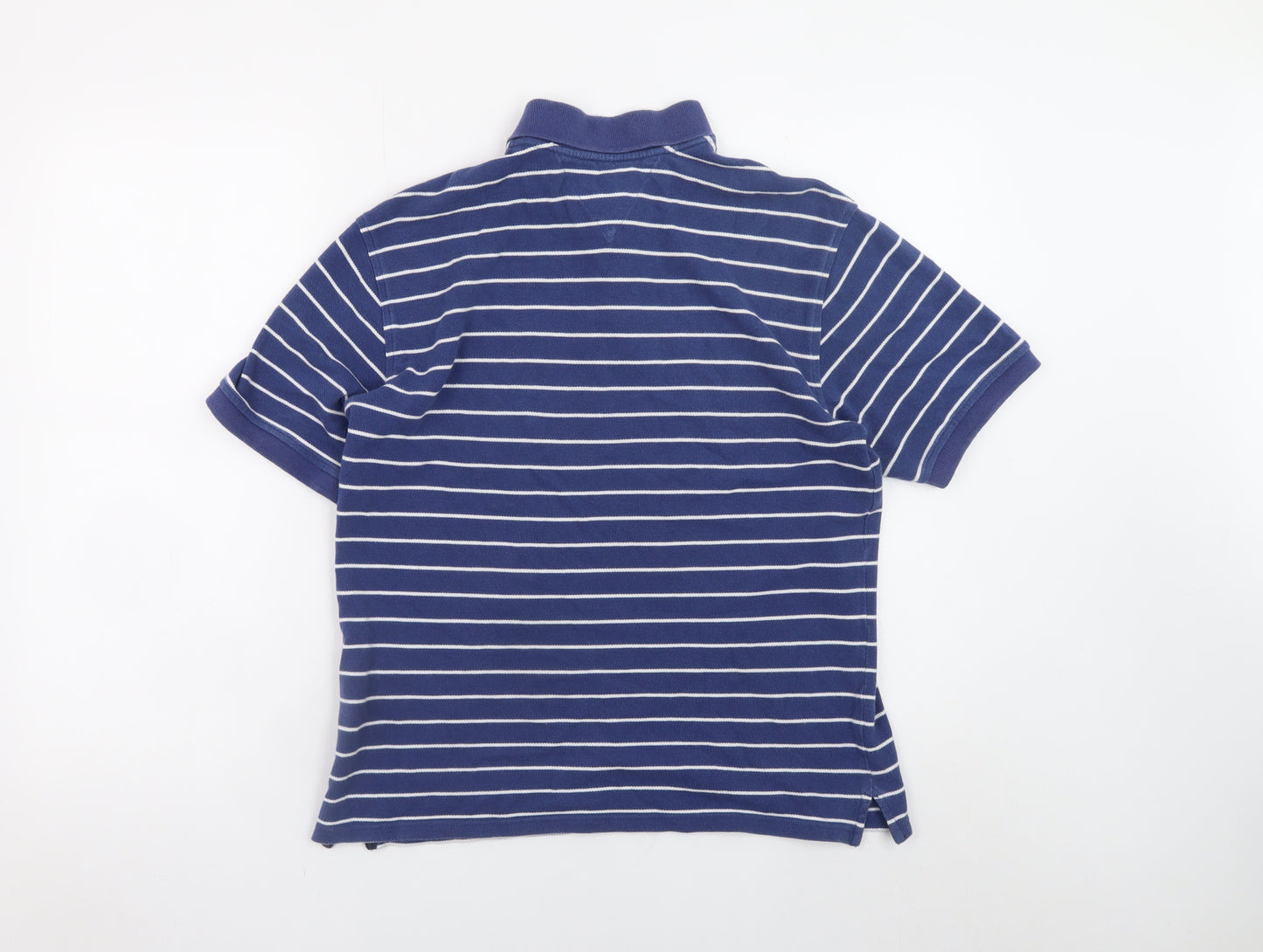 Tommy Hilfiger Men Blue Striped Cotton Polo Shirt Size L
