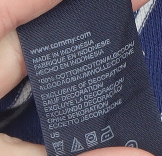 Tommy Hilfiger Men Blue Striped Cotton Polo Shirt Size L