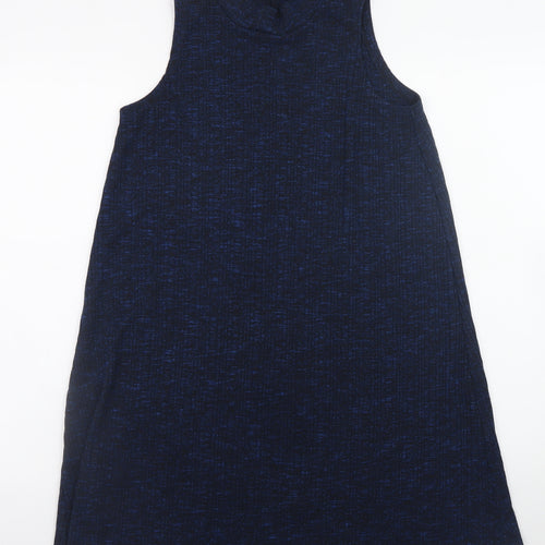 Select Women Blue Size 8 Sleeveless Shift Mock Neck Dress