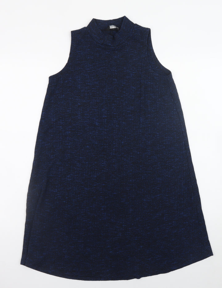 Select Women Blue Size 8 Sleeveless Shift Mock Neck Dress