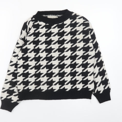 Vanessa Alexandra Women's Black Houndstooth Knit Pullover Jumper Size 12