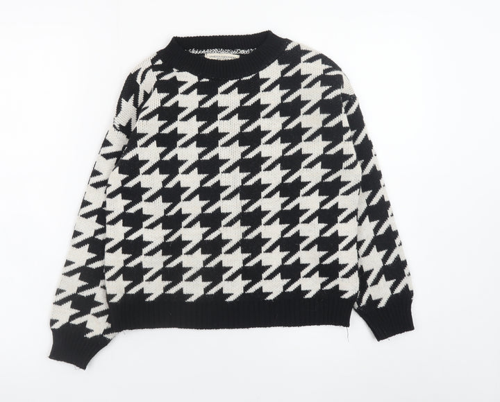 Vanessa Alexandra Women's Black Houndstooth Knit Pullover Jumper Size 12