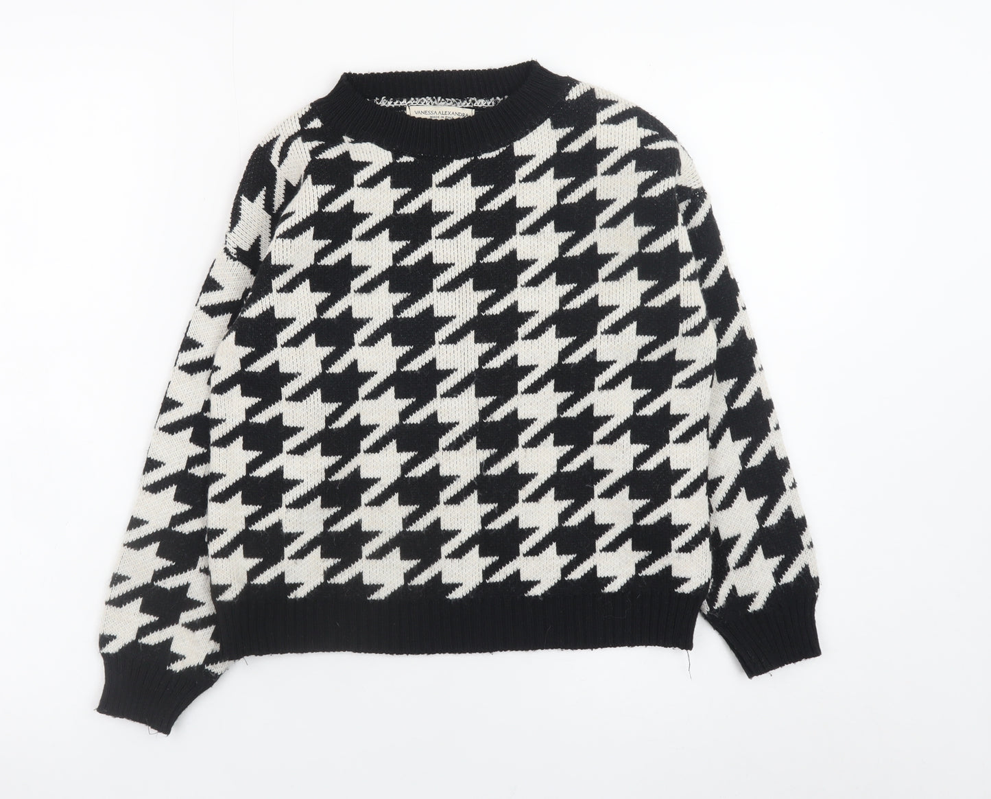 Vanessa Alexandra Women's Black Houndstooth Knit Pullover Jumper Size 12