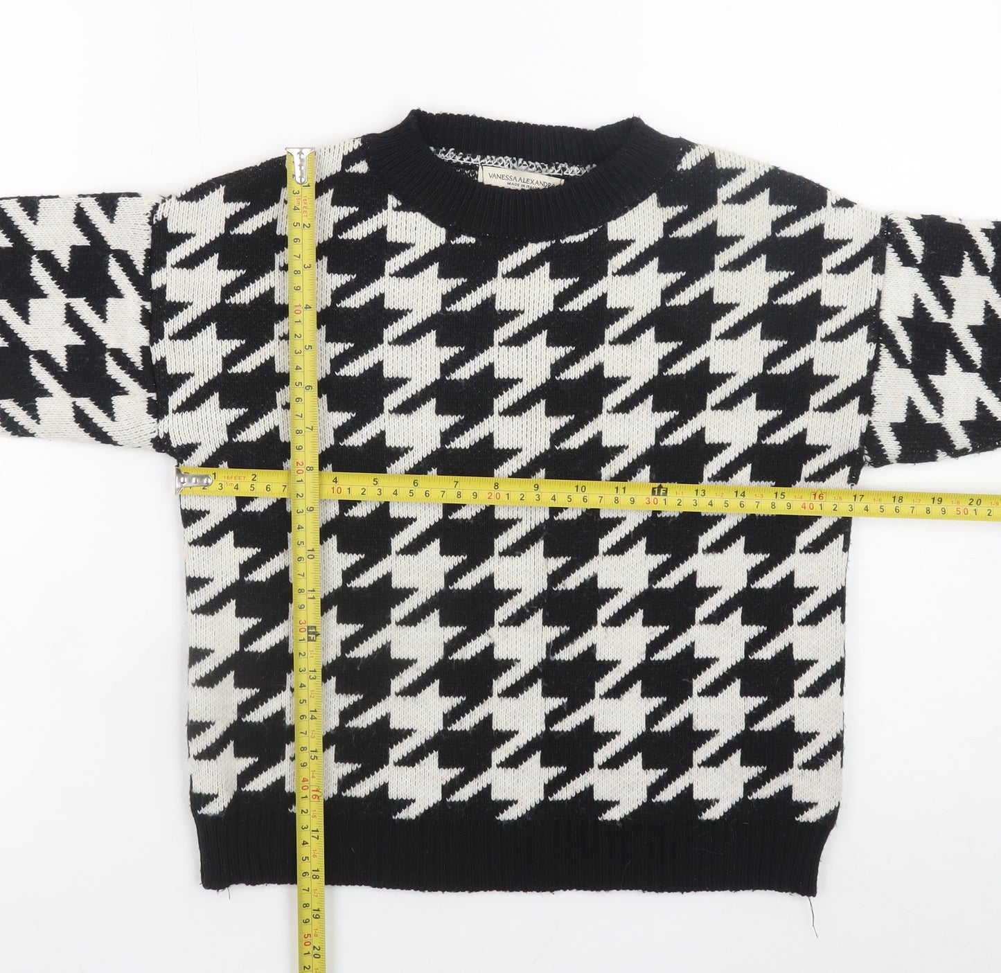 Vanessa Alexandra Women's Black Houndstooth Knit Pullover Jumper Size 12