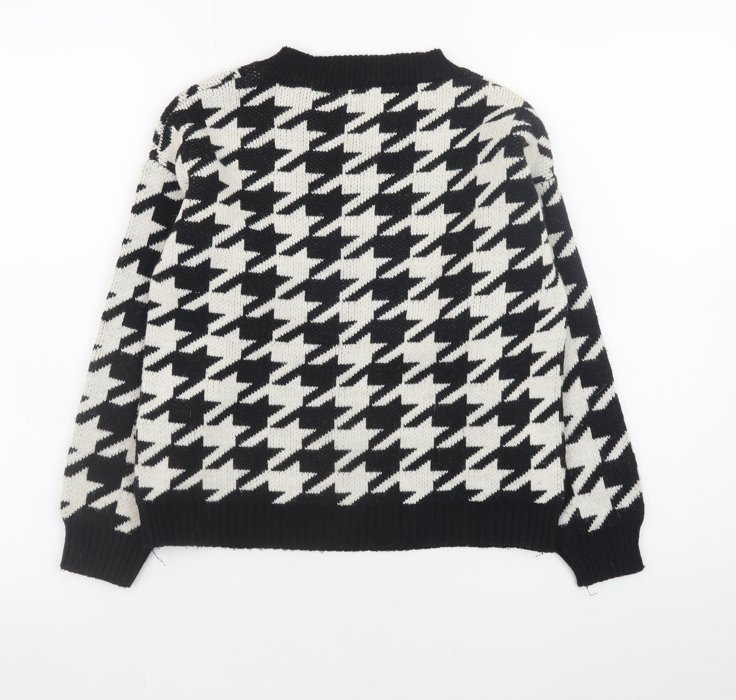Vanessa Alexandra Women's Black Houndstooth Knit Pullover Jumper Size 12