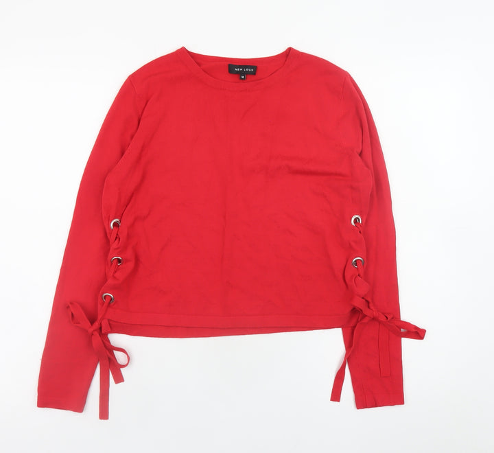 New Look Women's Red Lace-Up Side Long Sleeve Jumper Size M