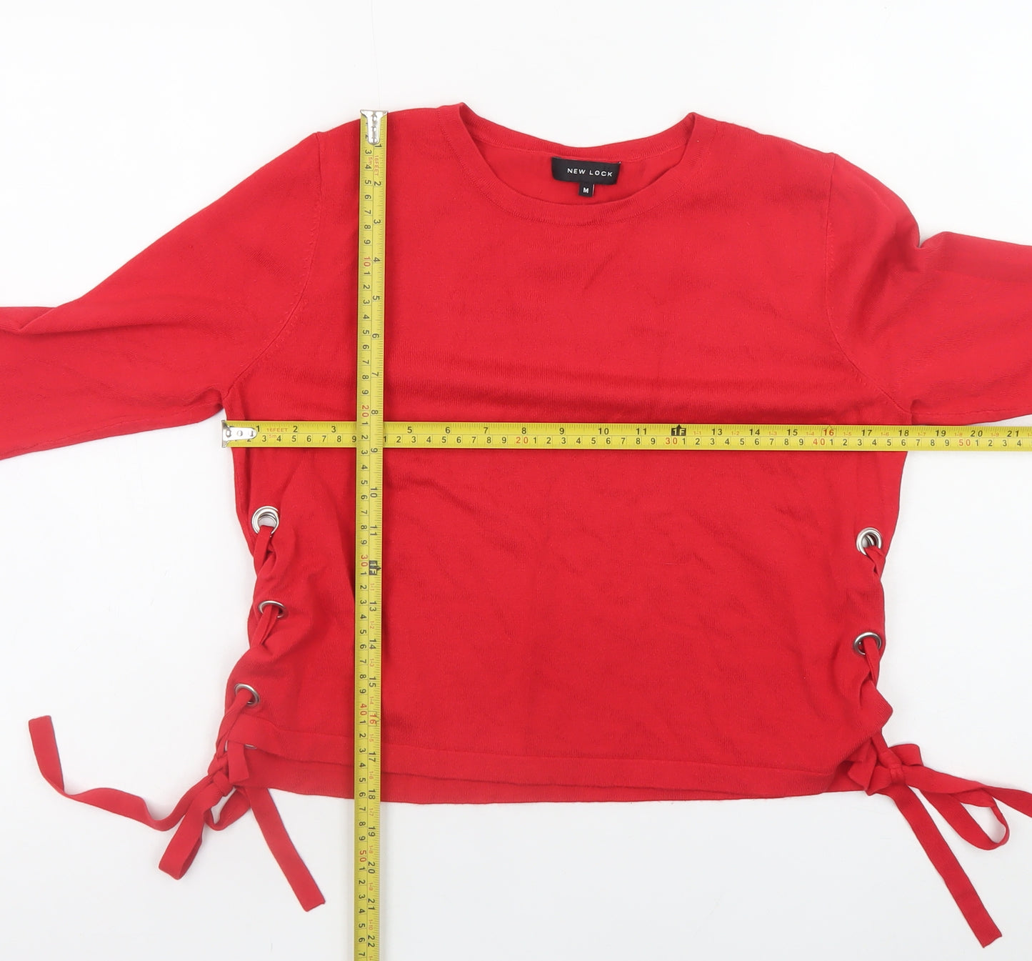 New Look Women's Red Lace-Up Side Long Sleeve Jumper Size M