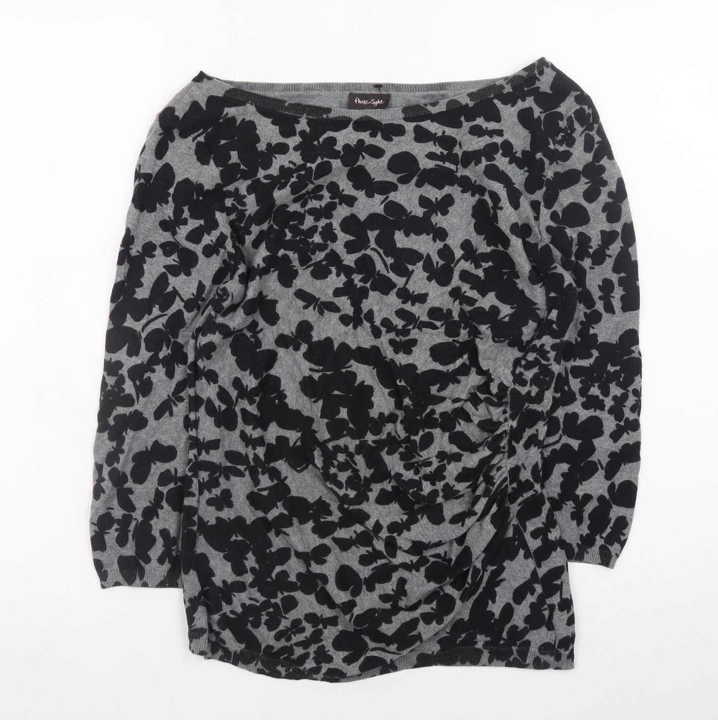 Phase Eight Women Grey Floral Knit Boat Neck Jumper Size 12