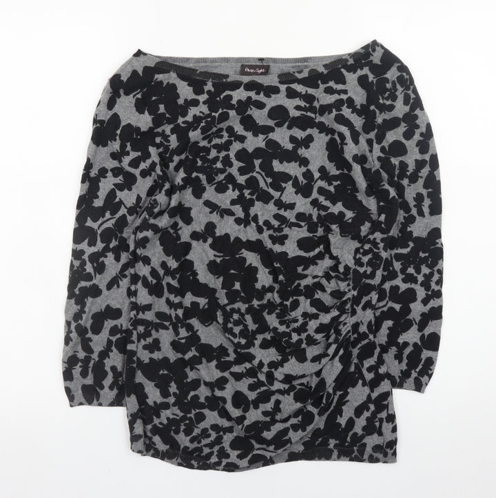 Phase Eight Women Grey Floral Knit Boat Neck Jumper Size 12