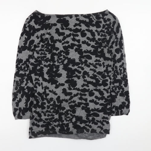 Phase Eight Women Grey Floral Knit Boat Neck Jumper Size 12