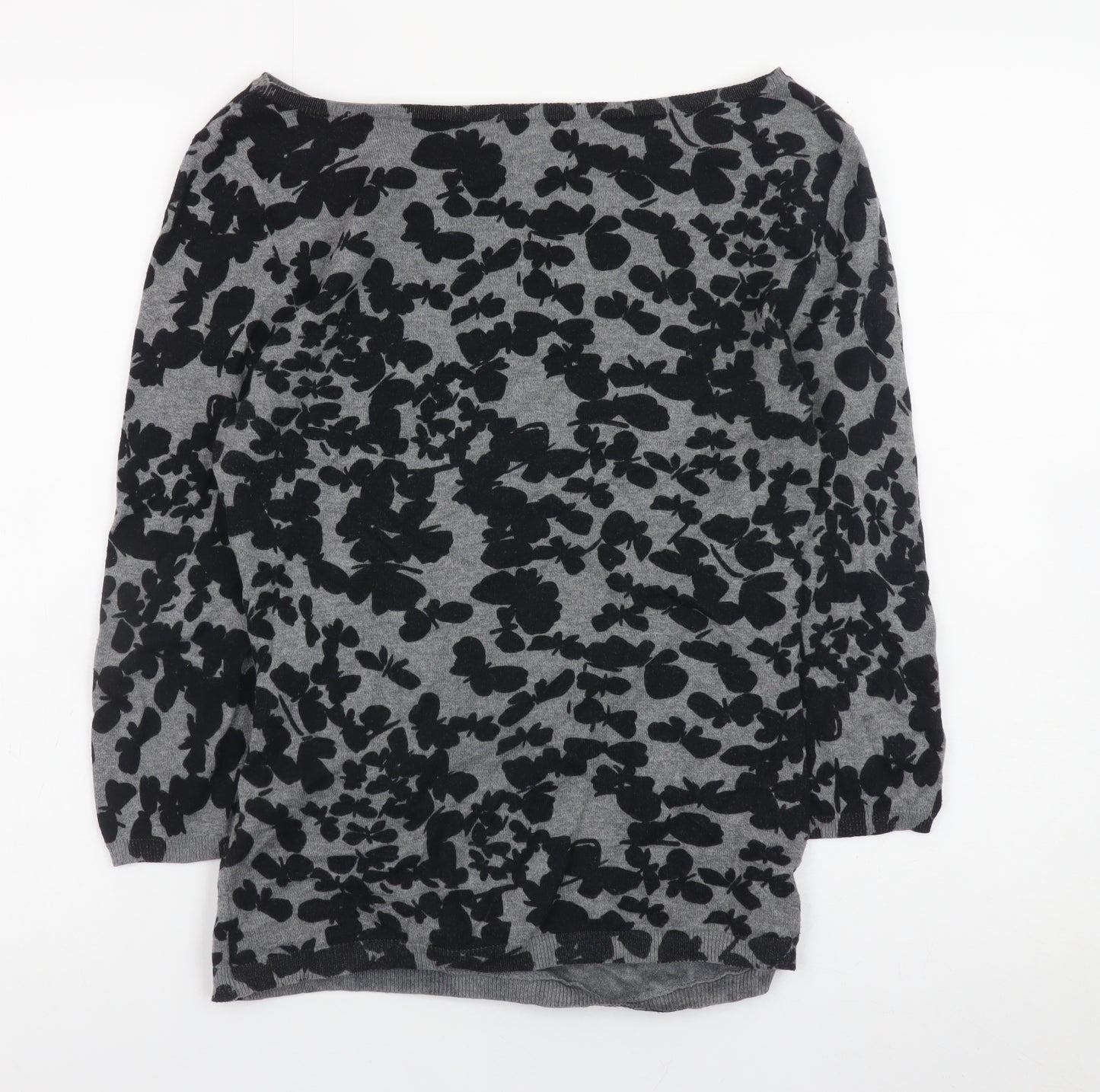 Phase Eight Women Grey Floral Knit Boat Neck Jumper Size 12