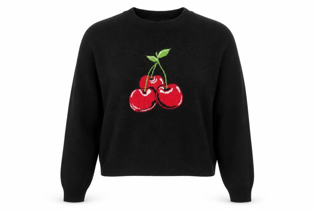 Front view of Vigoss women’s black cherry knit jumper, size UK 14