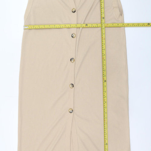 ZARA Women’s Beige Knit Midi Shift Dress XL Sleeveless Button Front