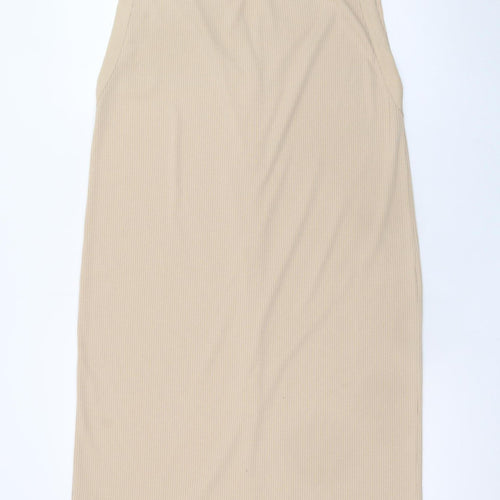 ZARA Women’s Beige Knit Midi Shift Dress XL Sleeveless Button Front