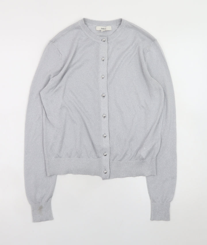 Marks and Spencer Women Silver Button-Up Knit Cardigan Size 10