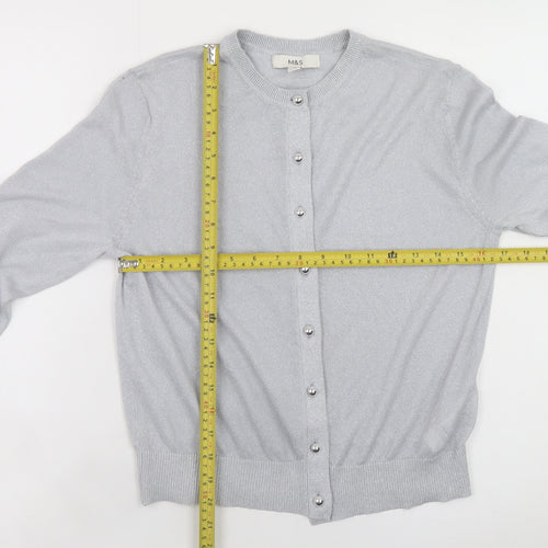 Marks and Spencer Women Silver Button-Up Knit Cardigan Size 10