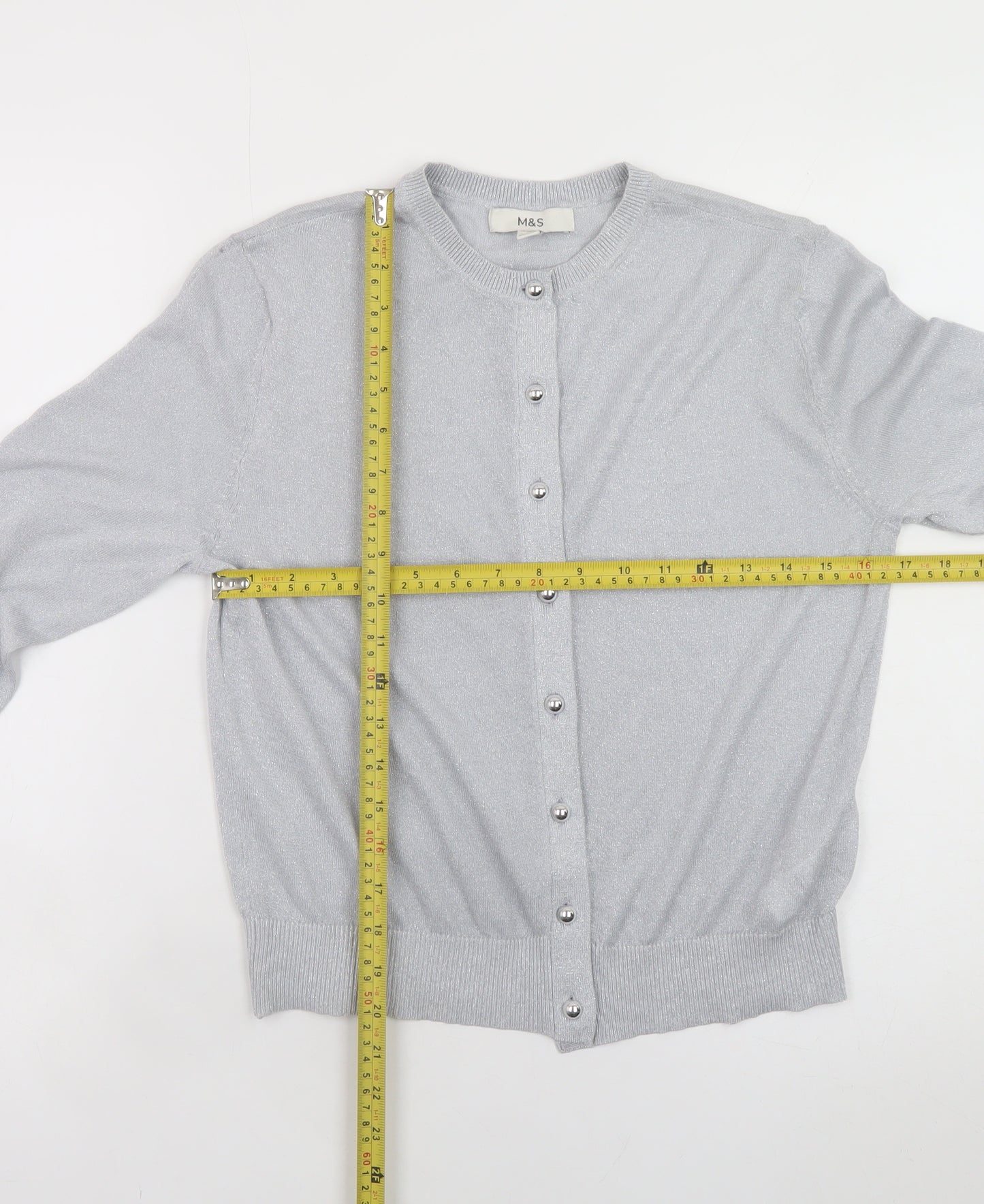 Marks and Spencer Women Silver Button-Up Knit Cardigan Size 10